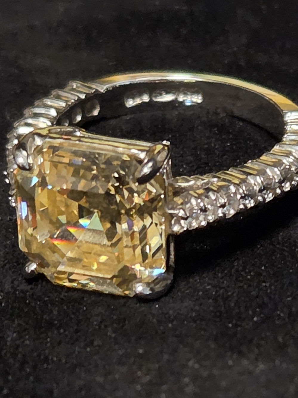 Fantasia by DeSerio Cushion Cut Fancy Yellow CZ  Ring,  Size 7